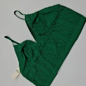 Aerie Cable Lace Longline Bralette Green Alpine M